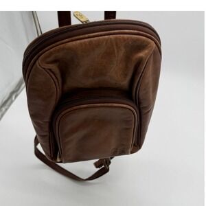 Gigi Brown Leather Mini Backpack Small Travel Rucksack Purse Gold Tone Hardware